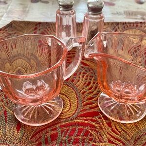 Vintage Pink Glass Creamer and Sugar Set